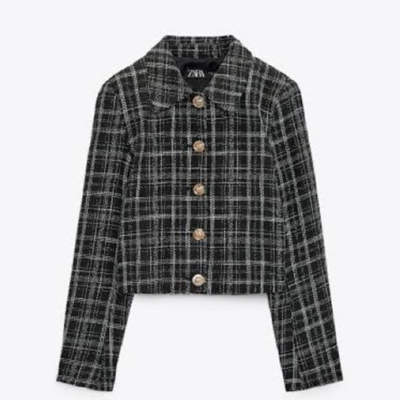NWOT ZARA TARTAN PLAID GOLD BUTTON DETAIL BLAZER JACKET BLOGGERS FAV - Picture 3 of 11
